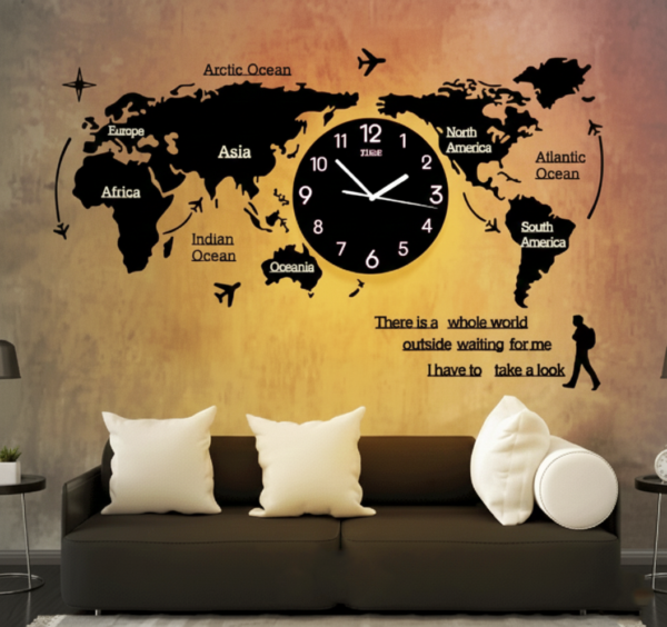 Global Map Wall Clock with Rope Lighting – Large Size